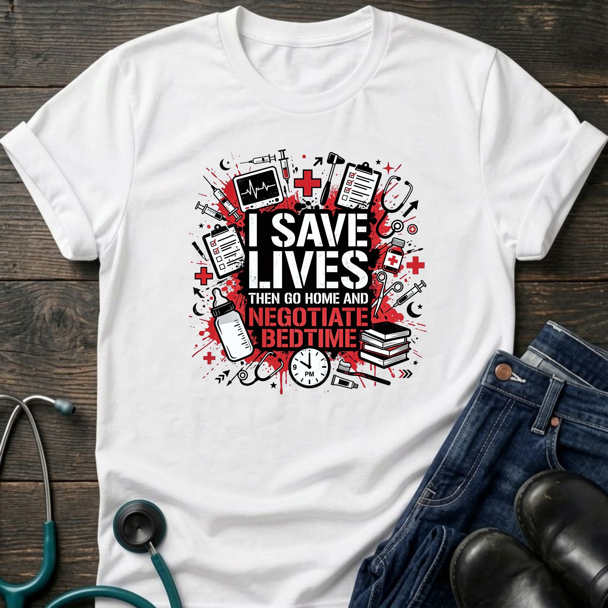 Save Lives Then Negotiate Bedtime Nurse Mom Tee - Sport Grey / XS | YOUSTOMIZE