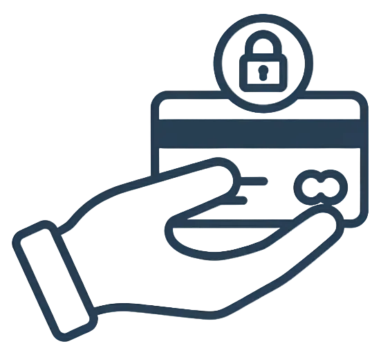 Icon of a hand holding a card with a lock symbol, representing security.