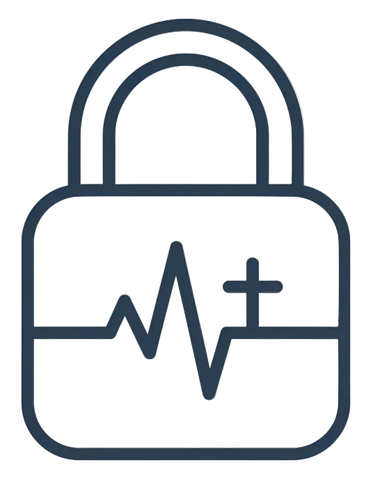 Lock icon with a heart rate monitor design on a white background