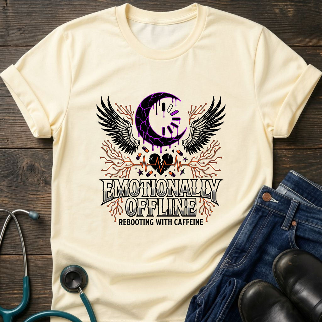 Skull Moon Wings Gothic Nurse Dark Aesthetic Tee - Natural / S | YOUSTOMIZE