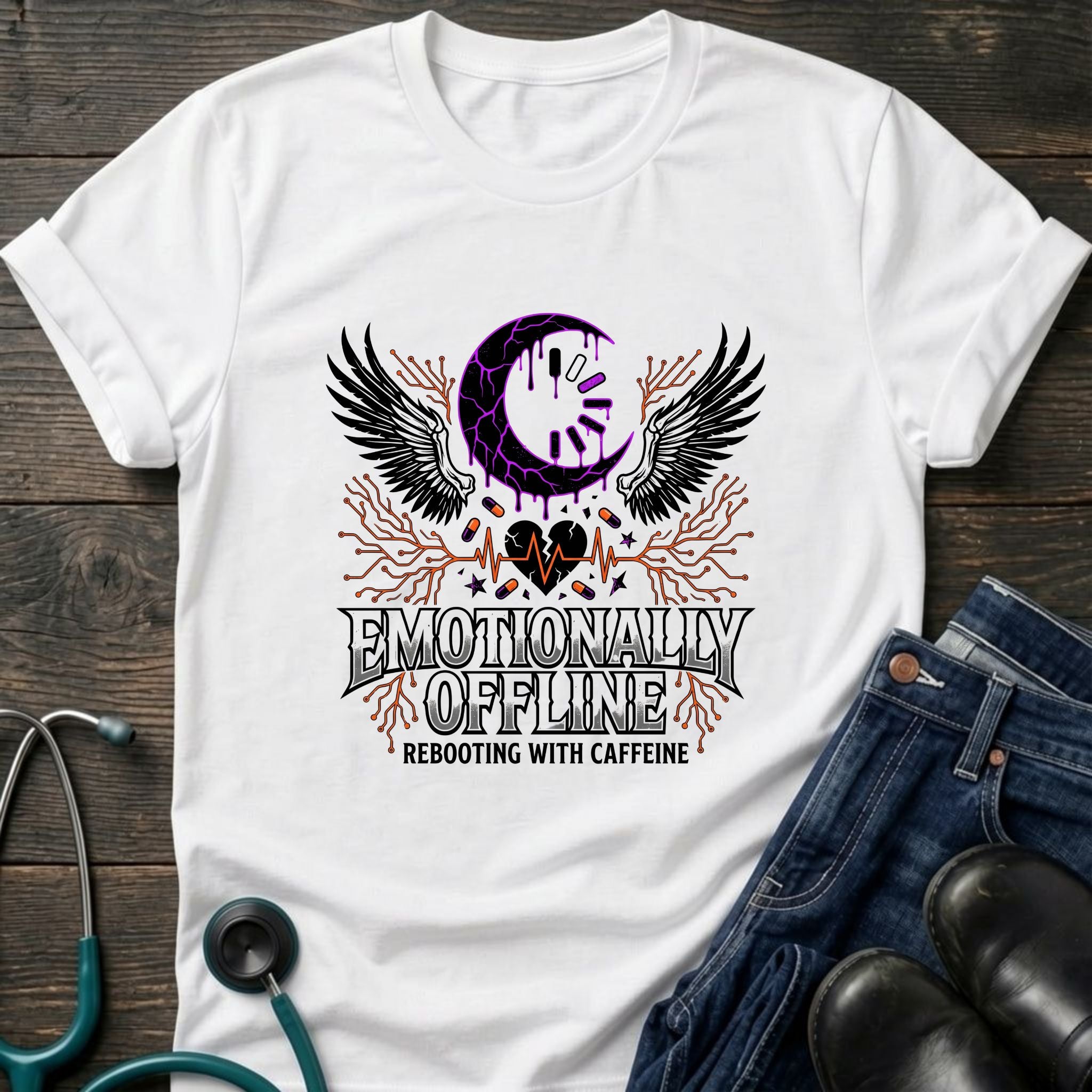 Skull Moon Wings Gothic Nurse Dark Aesthetic Tee - Natural / S | YOUSTOMIZE
