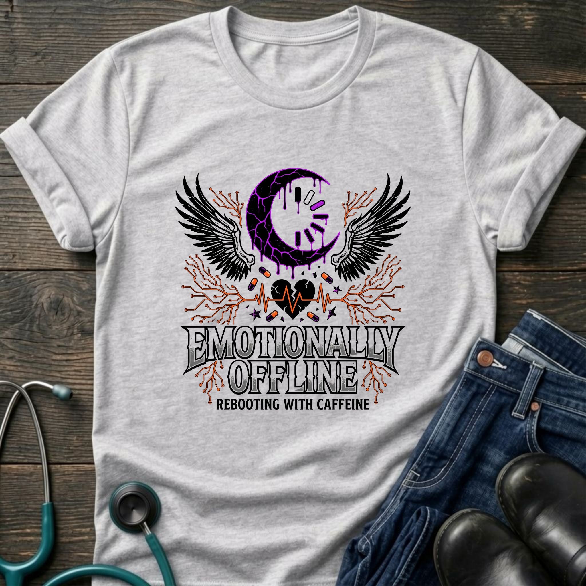 Skull Moon Wings Gothic Nurse Dark Aesthetic Tee - Natural / S | YOUSTOMIZE
