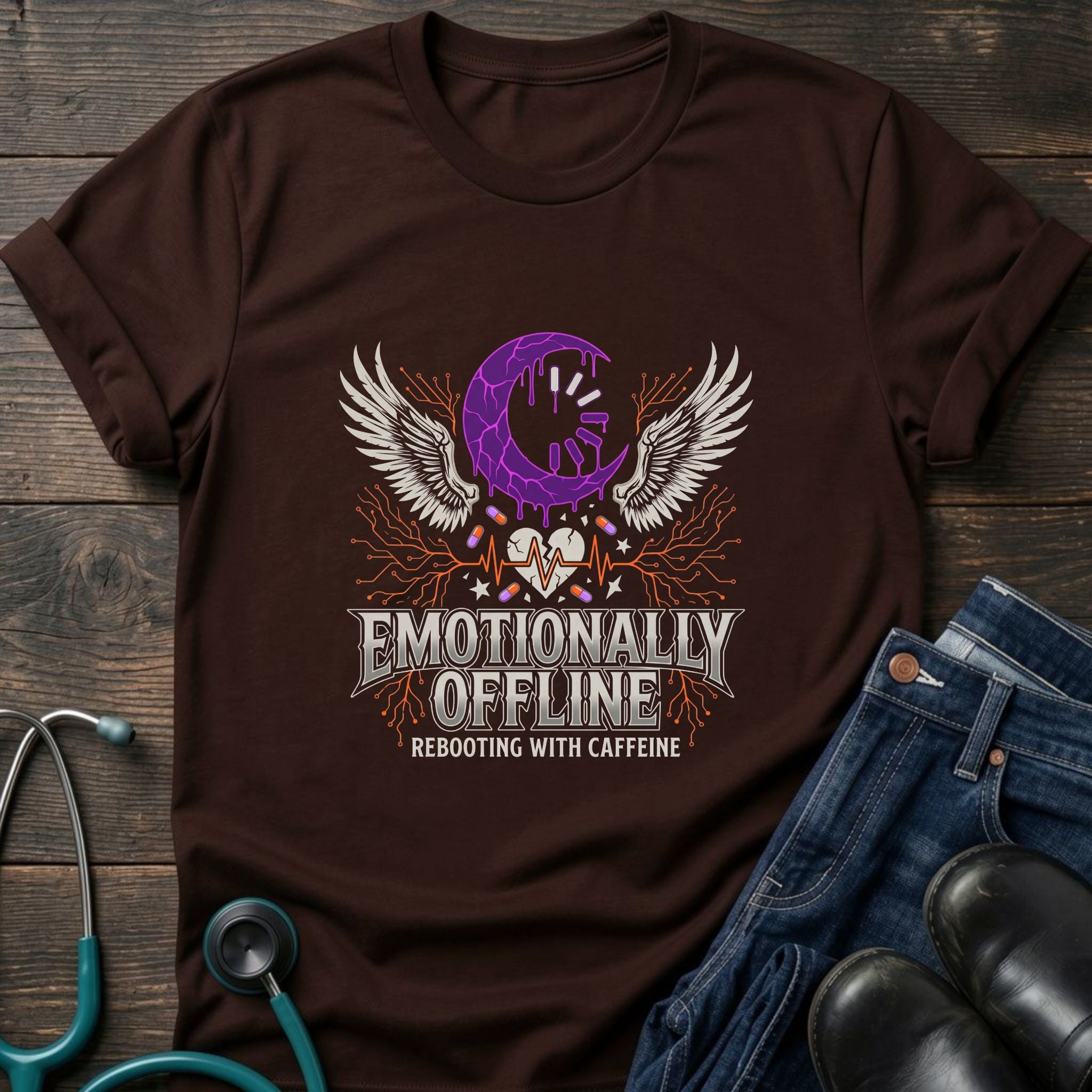 Skull Moon Wings Gothic Nurse Dark Aesthetic Tee - Natural / S | YOUSTOMIZE