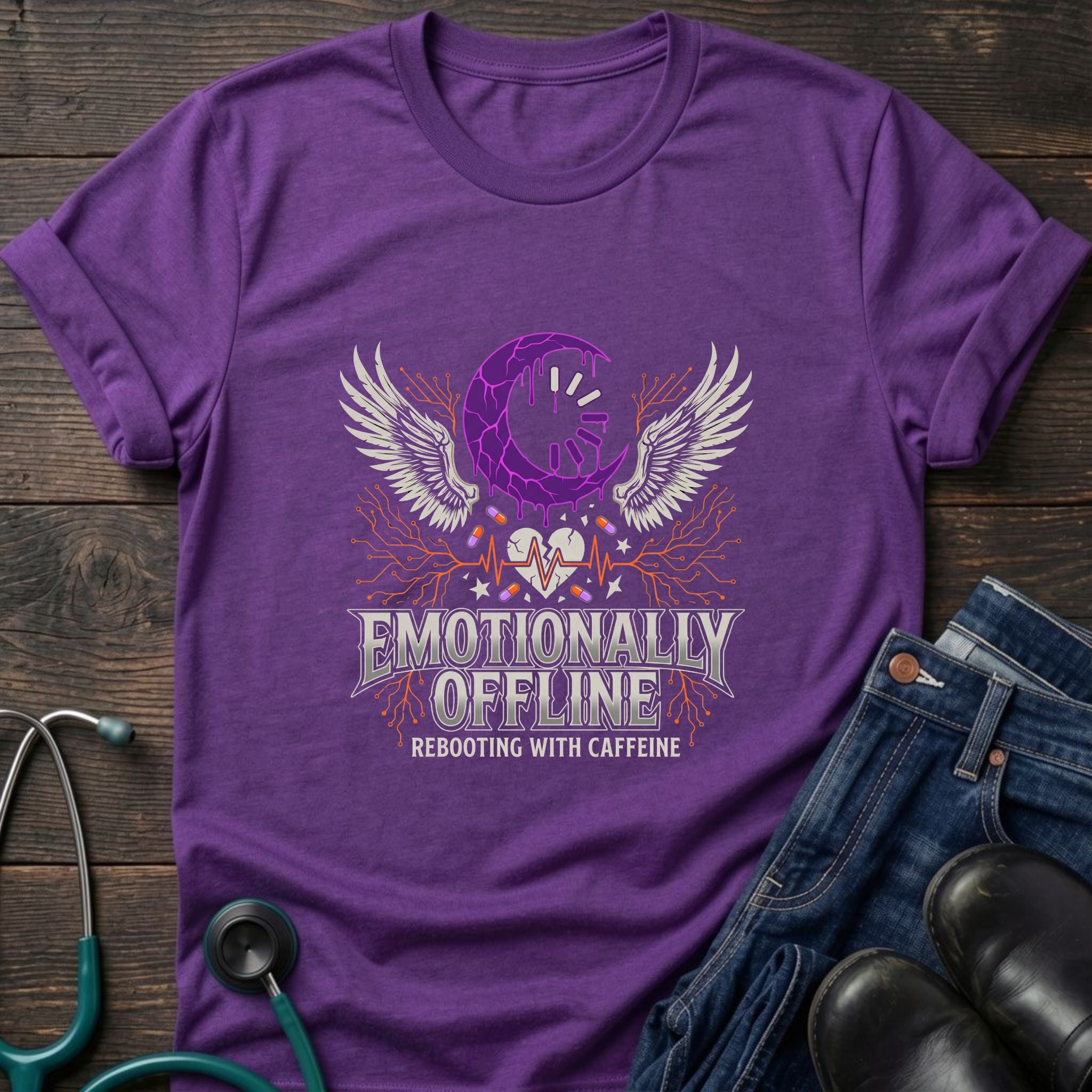 Skull Moon Wings Gothic Nurse Dark Aesthetic Tee - Natural / S | YOUSTOMIZE