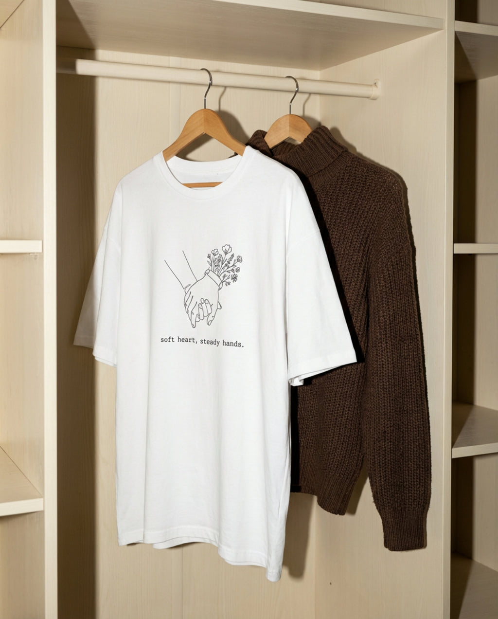 Soft Heart, Steady Hands T-Shirt — Minimalist Hand-Holding Nurse Design-Black / XS-YOUSTOMIZE