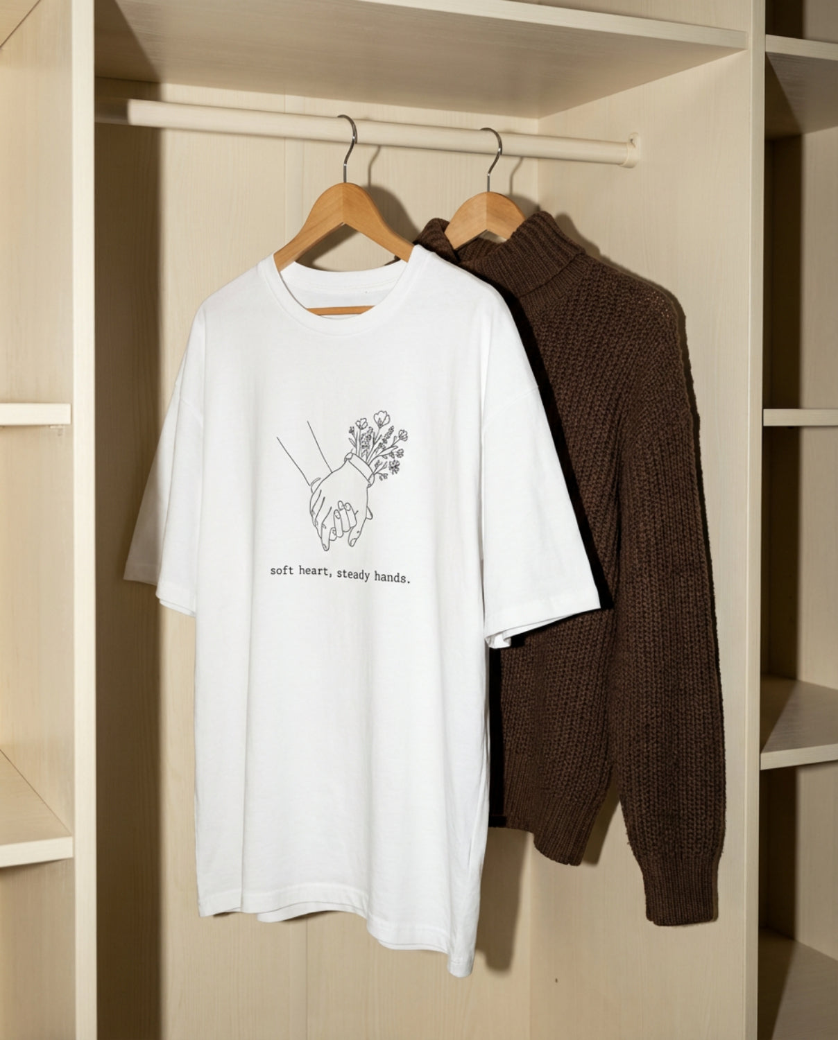 Soft Heart, Steady Hands T-Shirt — Minimalist Hand-Holding Nurse Design-Black / XS-YOUSTOMIZE