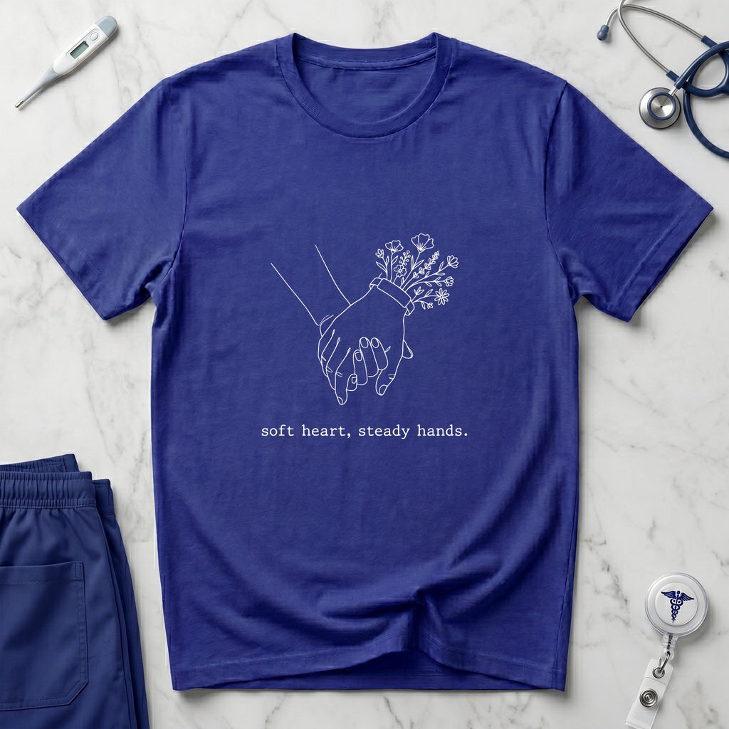 Soft Heart, Steady Hands T-Shirt — Minimalist Hand-Holding Nurse Design-Black / XS-YOUSTOMIZE