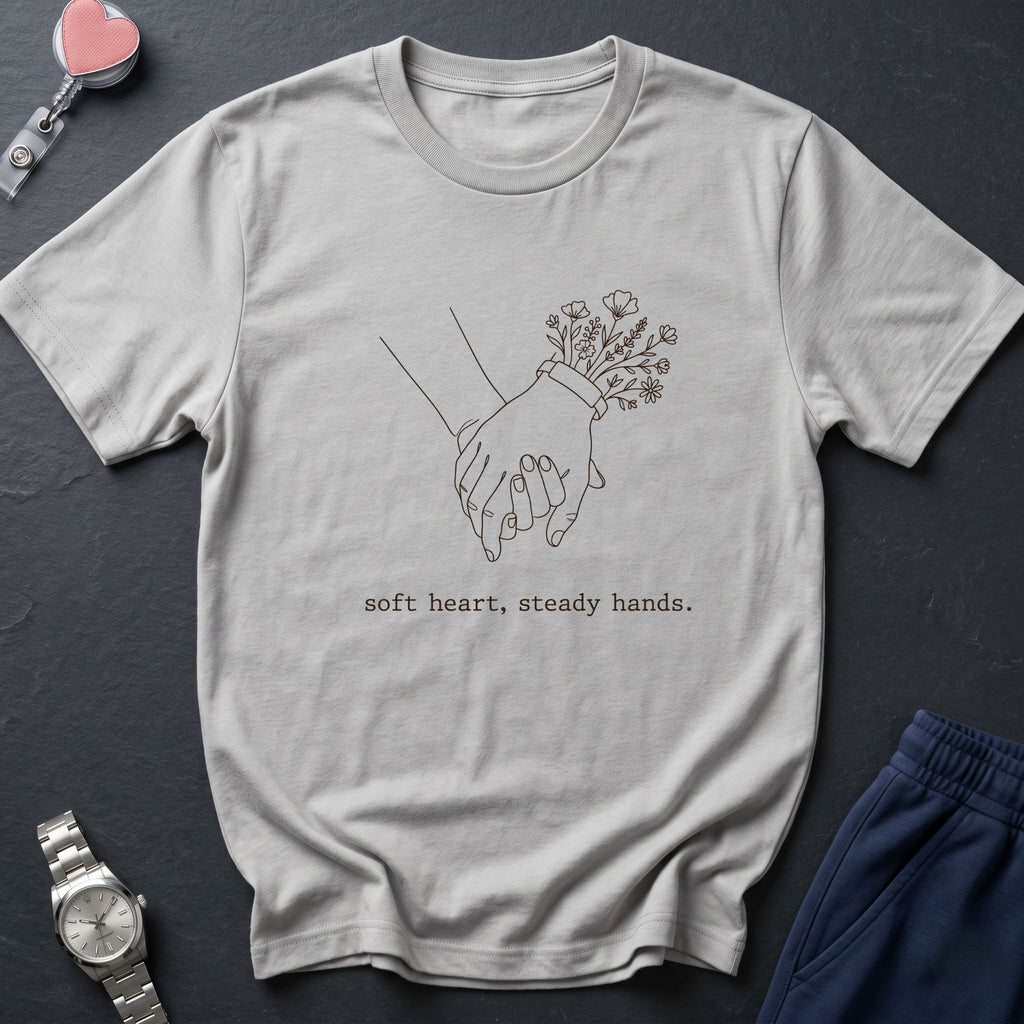 Soft Heart, Steady Hands T-Shirt — Minimalist Hand-Holding Nurse Design-Black / XS-YOUSTOMIZE
