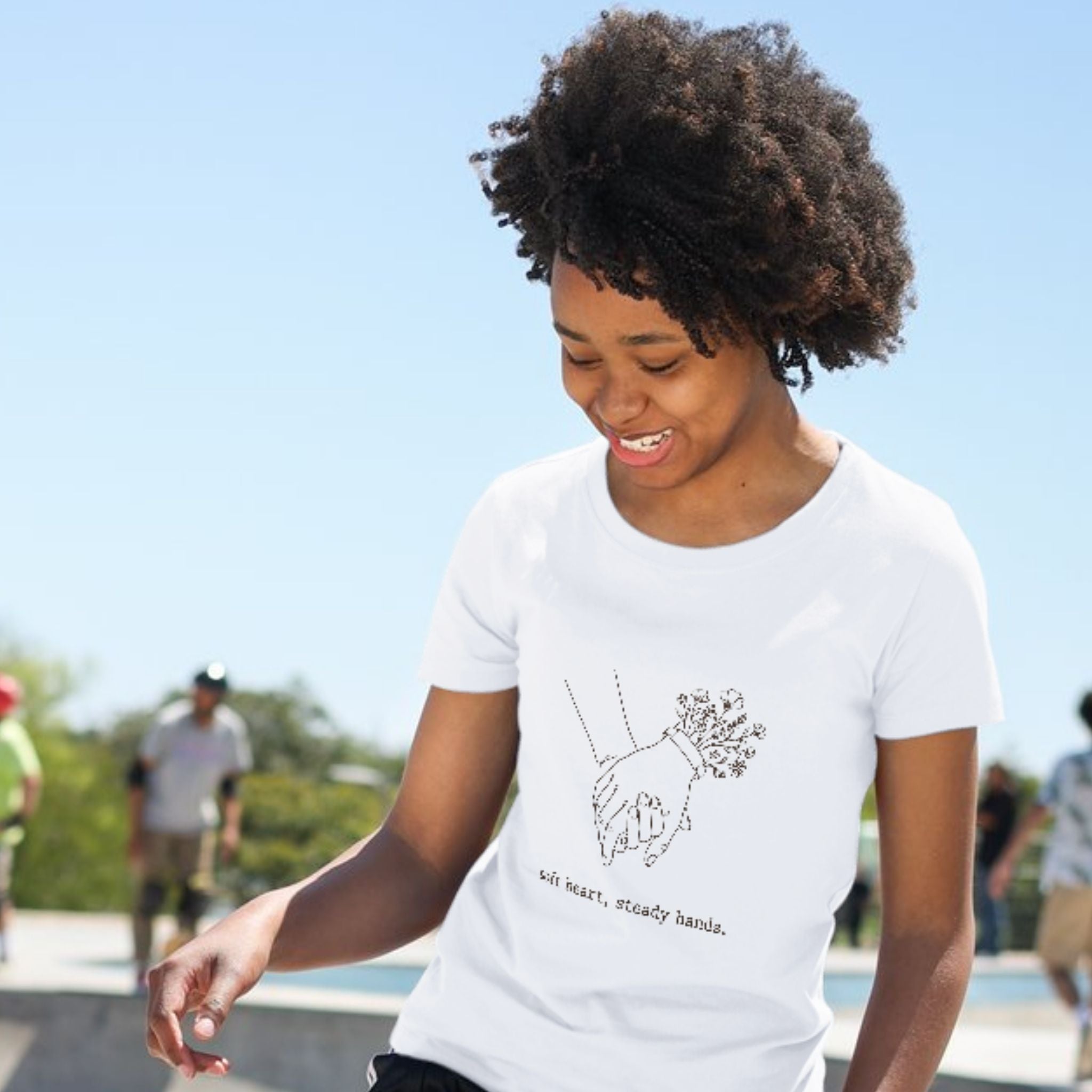 Soft Heart, Steady Hands T-Shirt — Minimalist Hand-Holding Nurse Design-Black / XS-YOUSTOMIZE