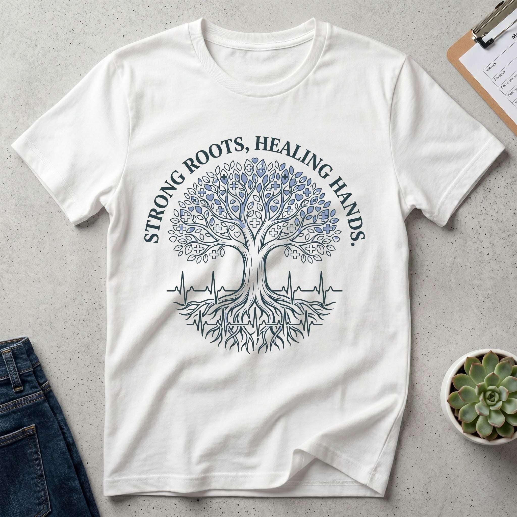 Strong Roots, Healing Hands T-Shirt — Tree of Life Nurse Tee - Navy / XS YOUSTOMIZE