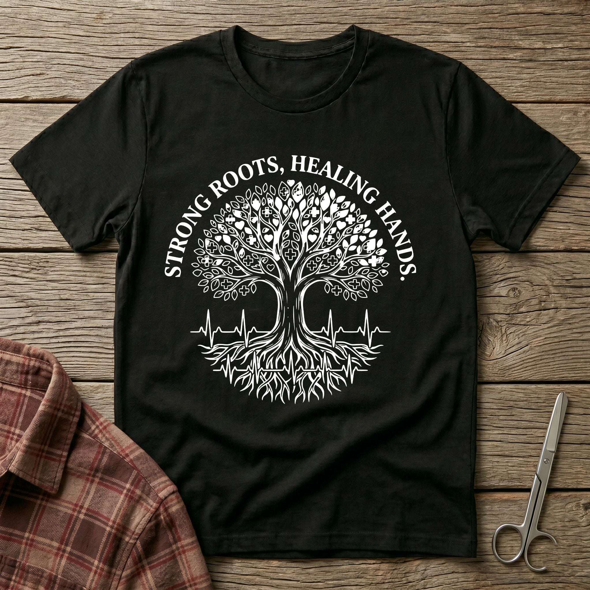 Strong Roots, Healing Hands T-Shirt — Tree of Life Nurse Tee - Navy / XS YOUSTOMIZE