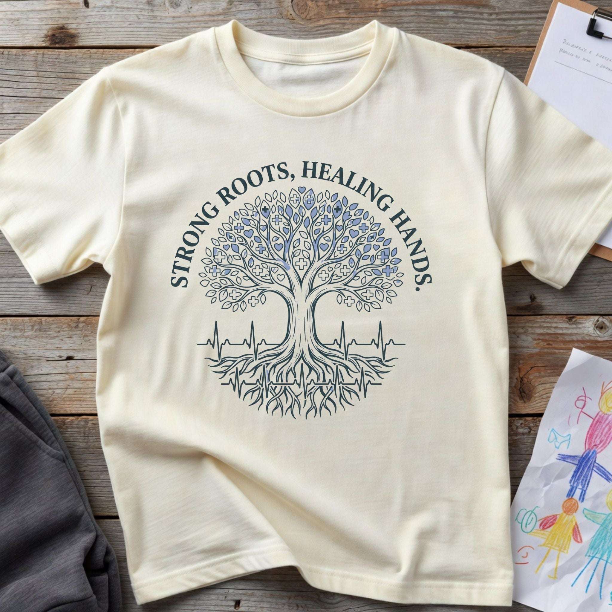 Strong Roots, Healing Hands T-Shirt — Tree of Life Nurse Tee - Navy / XS YOUSTOMIZE