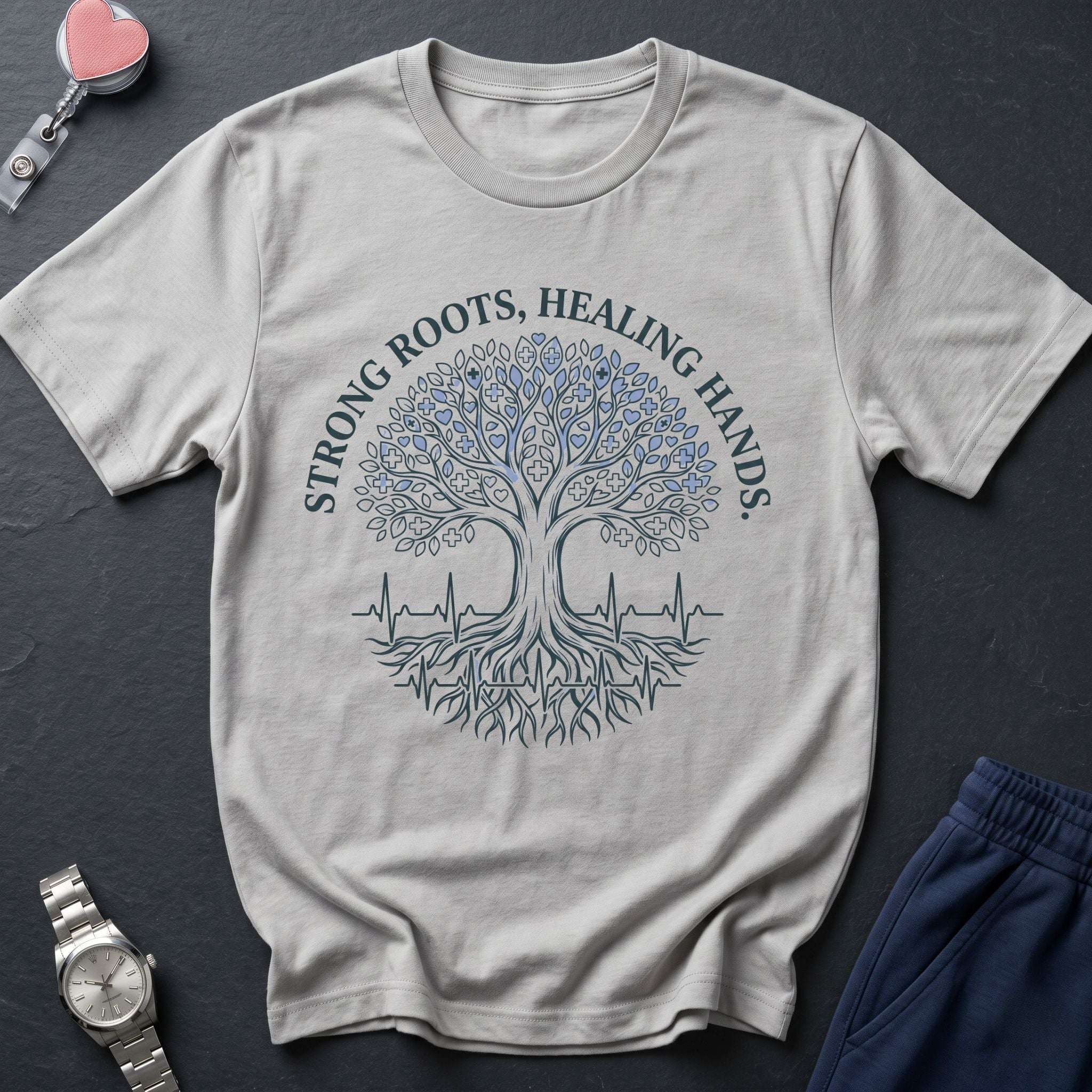 Strong Roots, Healing Hands T-Shirt — Tree of Life Nurse Tee - Navy / XS YOUSTOMIZE