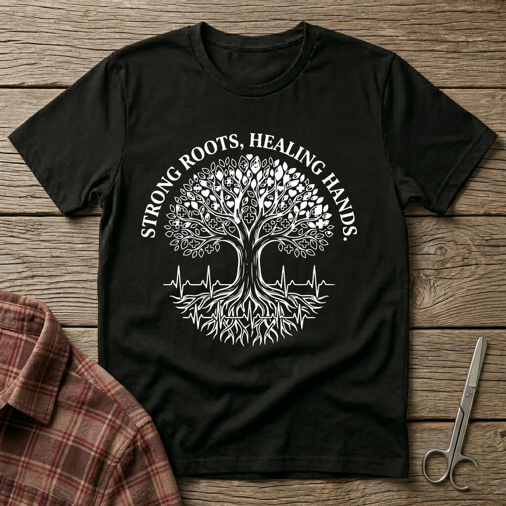 Strong Roots, Healing Hands T-Shirt — Tree of Life Nurse Tee-Navy / XS-YOUSTOMIZE