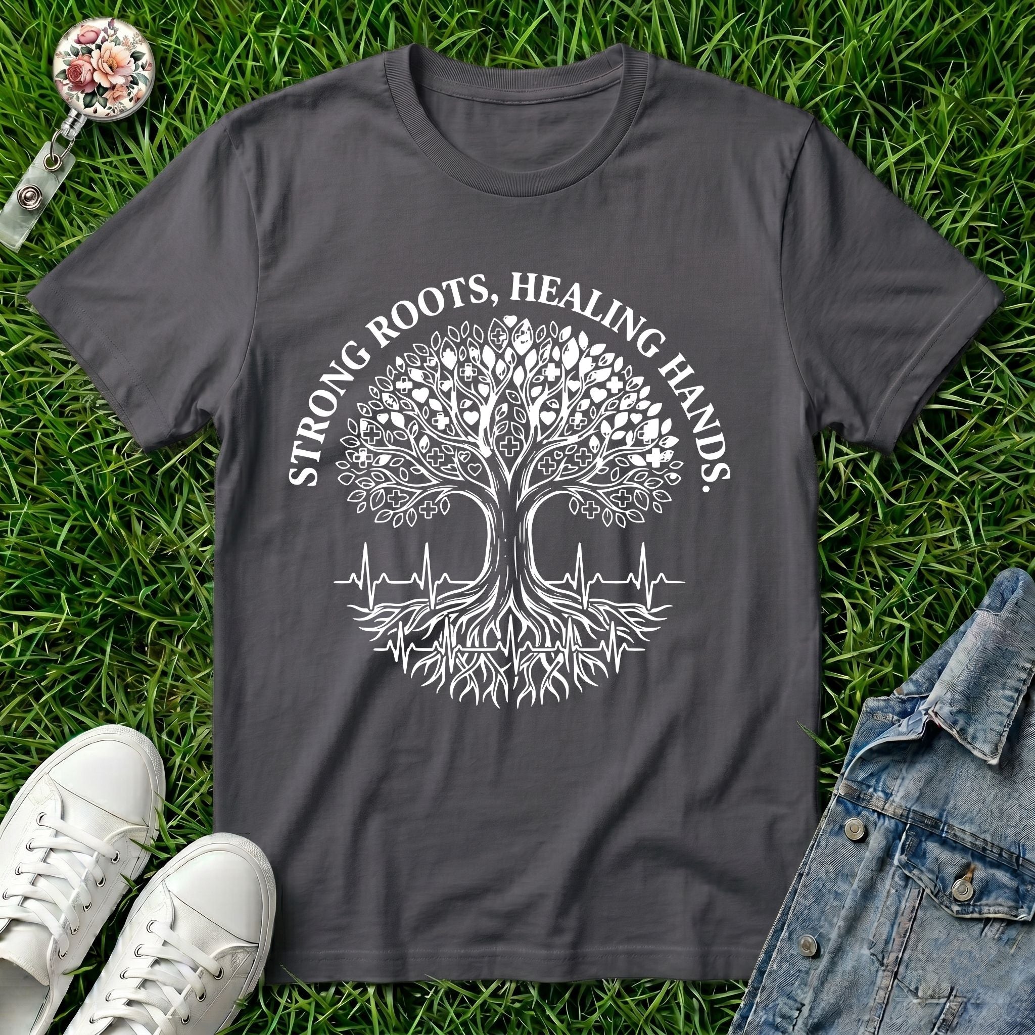 Strong Roots, Healing Hands T-Shirt — Tree of Life Nurse Tee-Navy / XS-YOUSTOMIZE