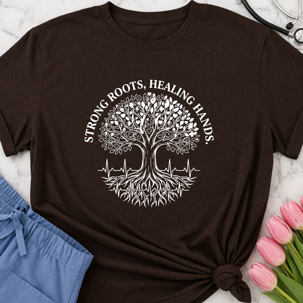 Strong Roots, Healing Hands T-Shirt — Tree of Life Nurse Tee-Navy / XS-YOUSTOMIZE