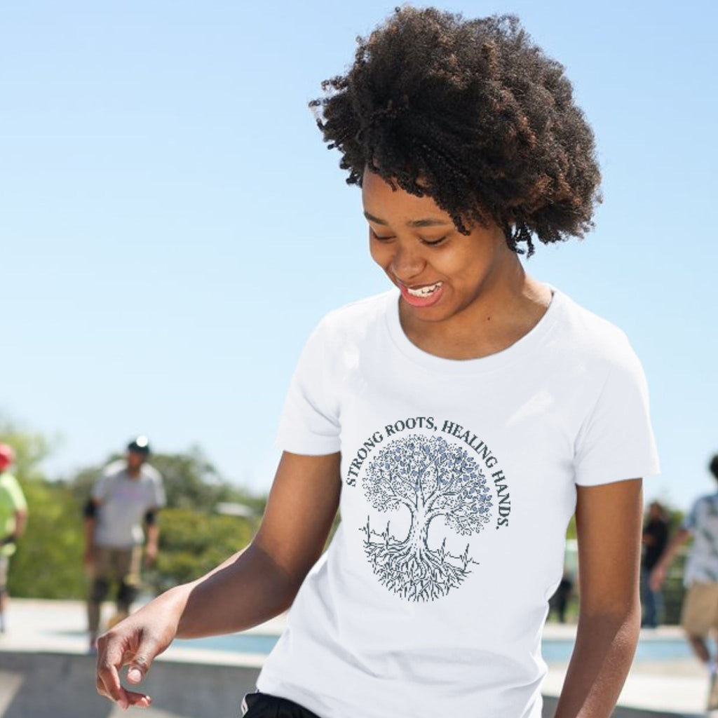 Strong Roots, Healing Hands T-Shirt — Tree of Life Nurse Tee-Navy / XS-YOUSTOMIZE