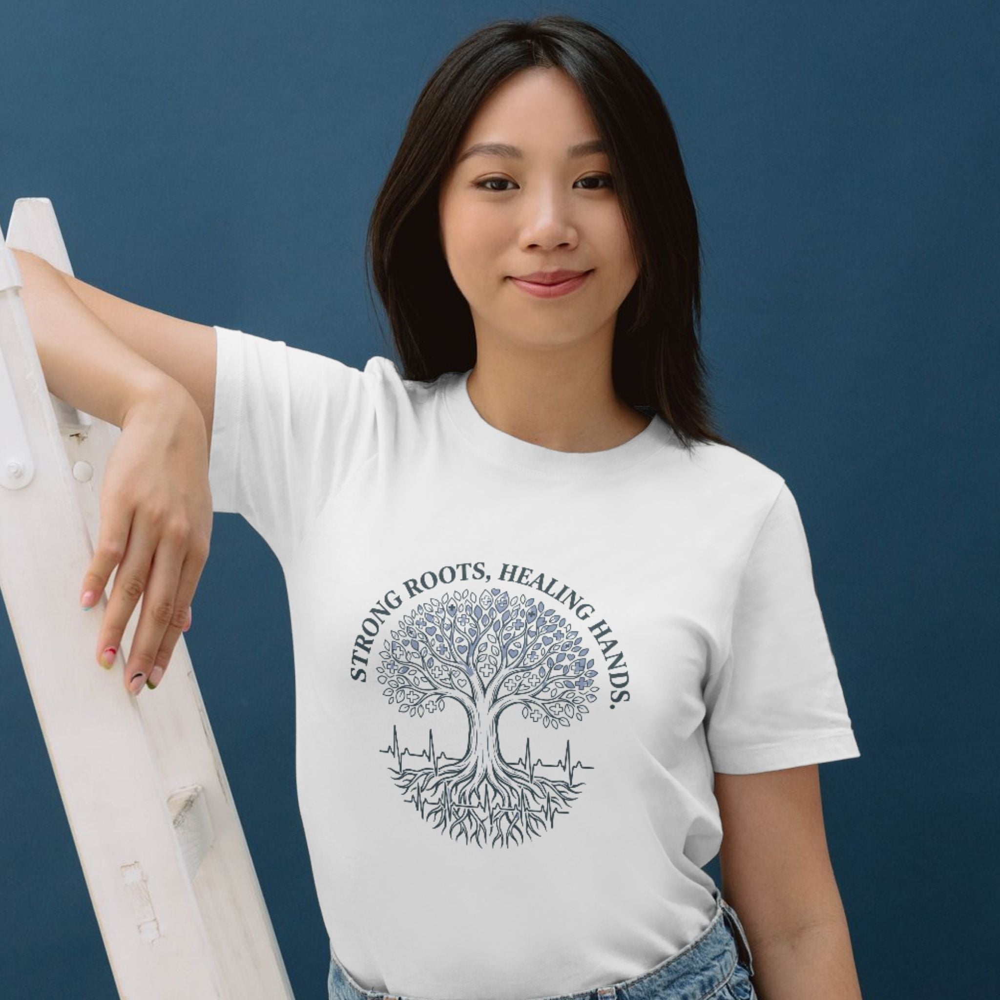 Strong Roots, Healing Hands T-Shirt — Tree of Life Nurse Tee-Navy / XS-YOUSTOMIZE