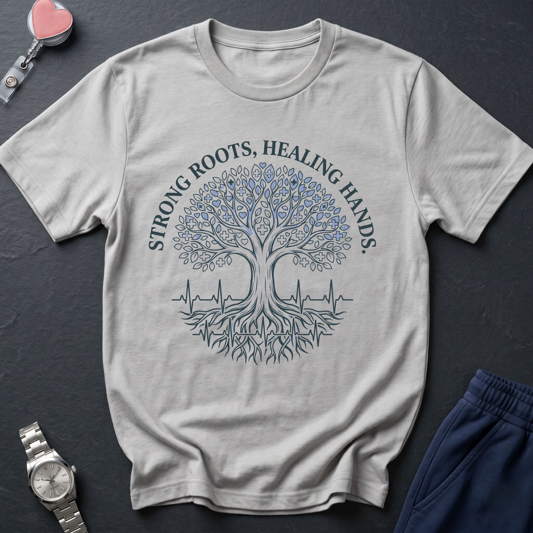 Strong Roots, Healing Hands T-Shirt — Tree of Life Nurse Tee-Navy / XS-YOUSTOMIZE