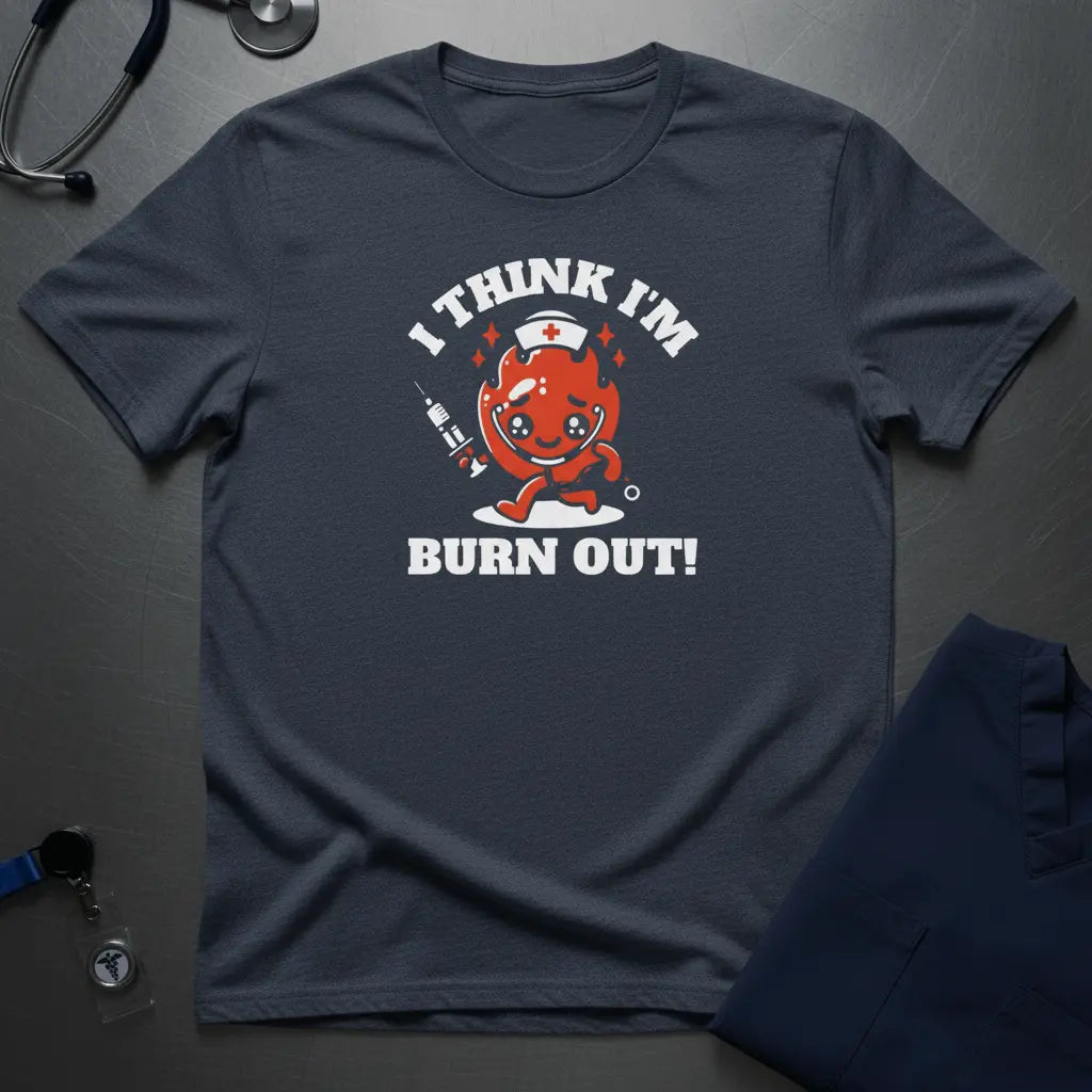 T-Shirt — "I Think I'm Burn Out!" Cute Nurse Heart Cartoon Tee - YOUSTOMIZE