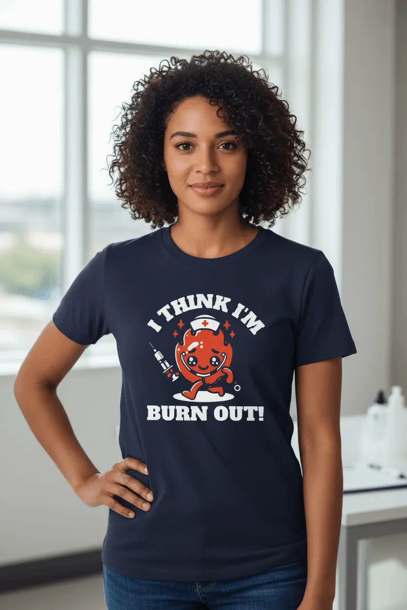 T-Shirt — "I Think I'm Burn Out!" Cute Nurse Heart Cartoon Tee - YOUSTOMIZE