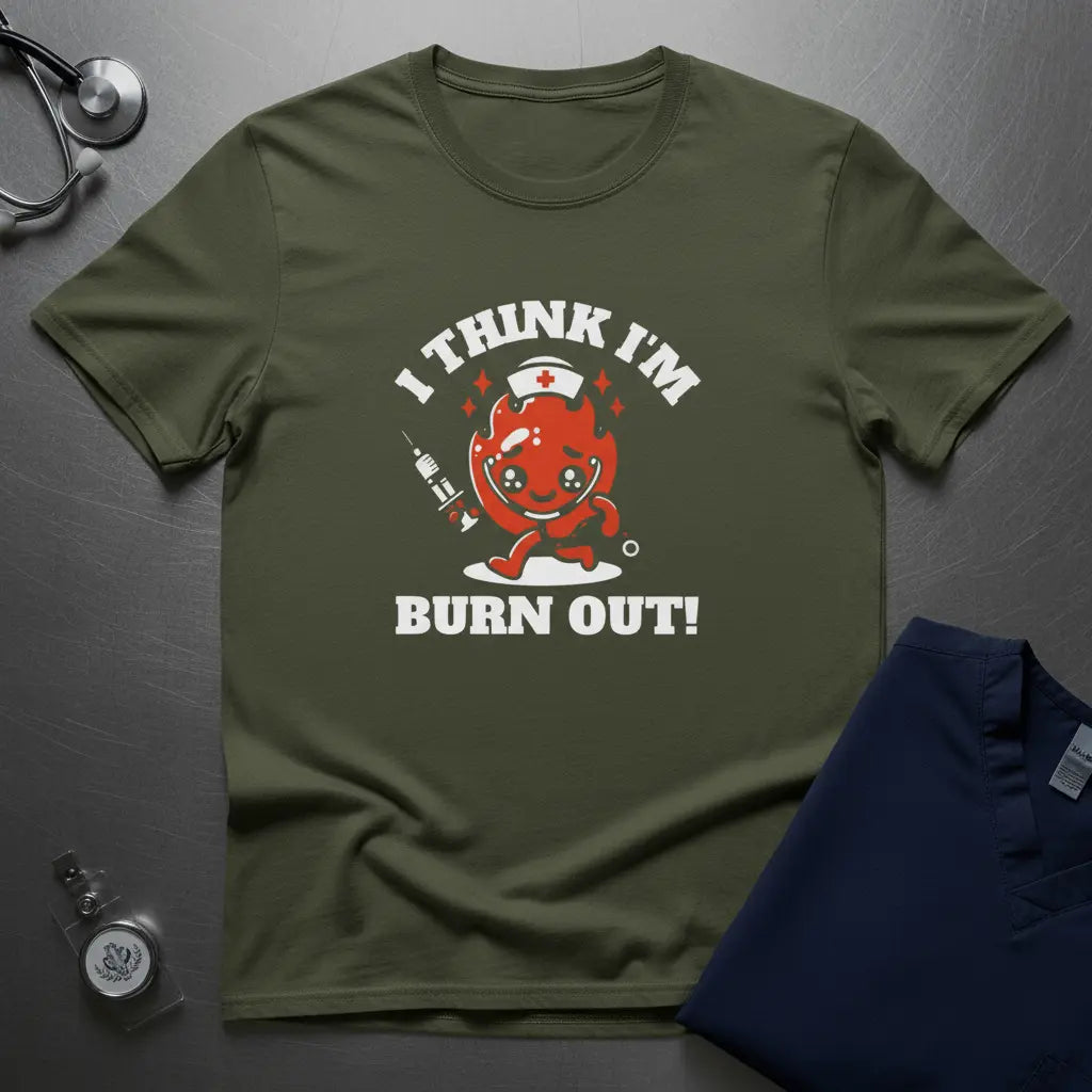 T-Shirt — "I Think I'm Burn Out!" Cute Nurse Heart Cartoon Tee - YOUSTOMIZE