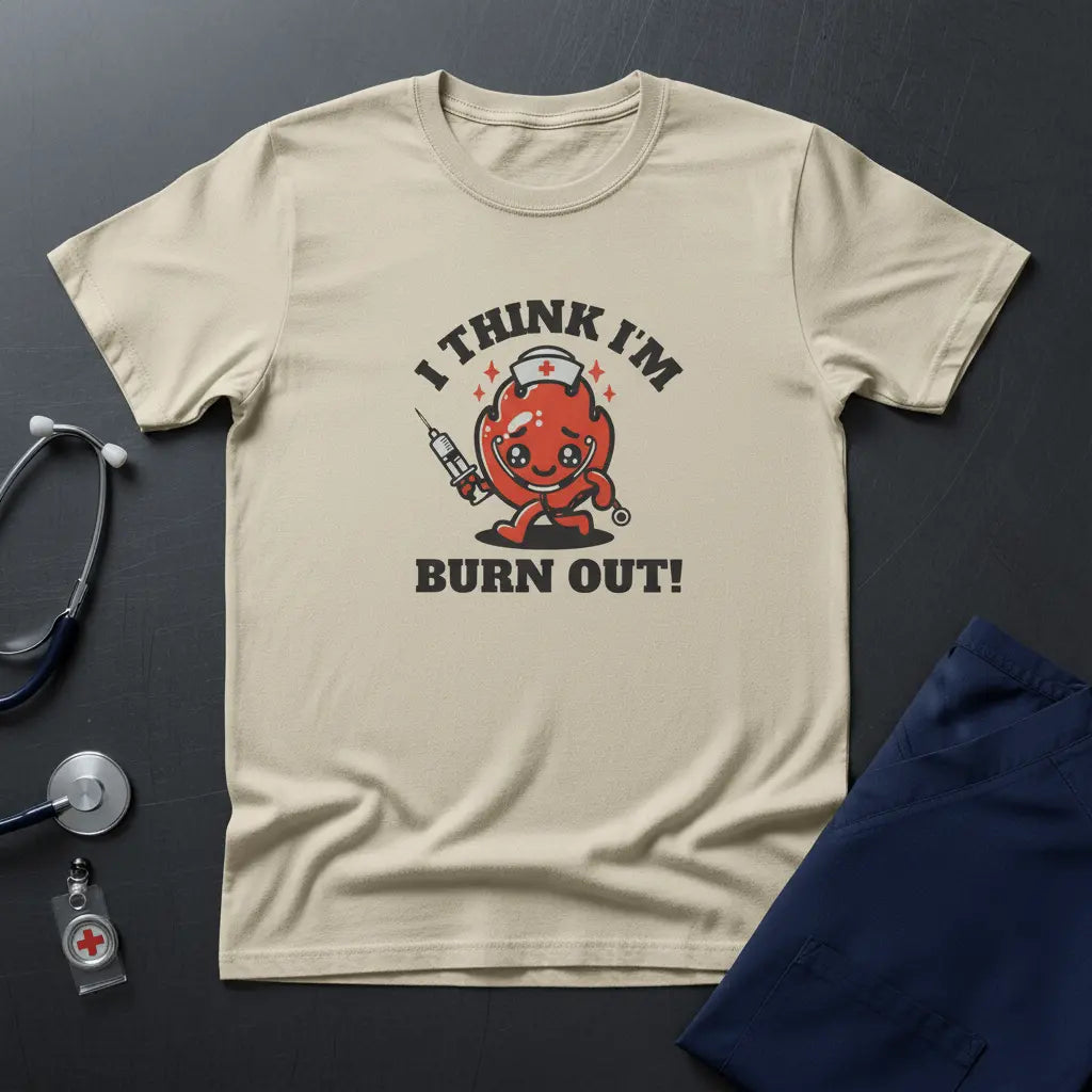 T-Shirt — "I Think I'm Burn Out!" Cute Nurse Heart Cartoon Tee - YOUSTOMIZE
