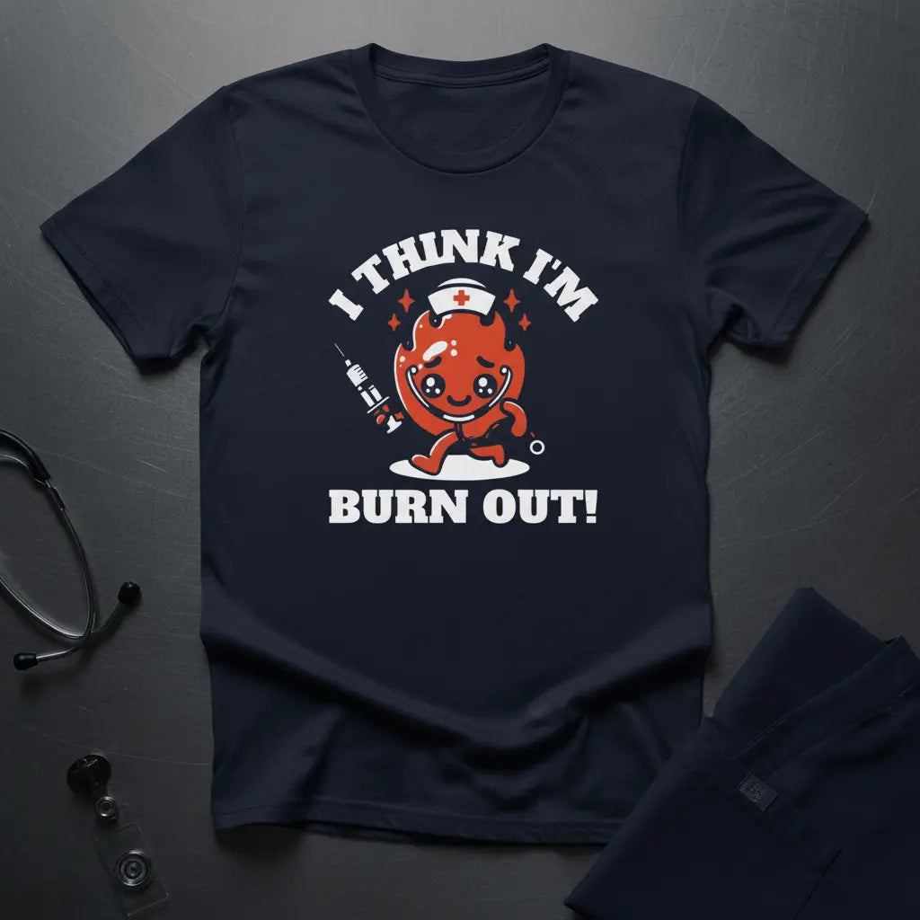 T-Shirt — "I Think I'm Burn Out!" Cute Nurse Heart Cartoon Tee - YOUSTOMIZE
