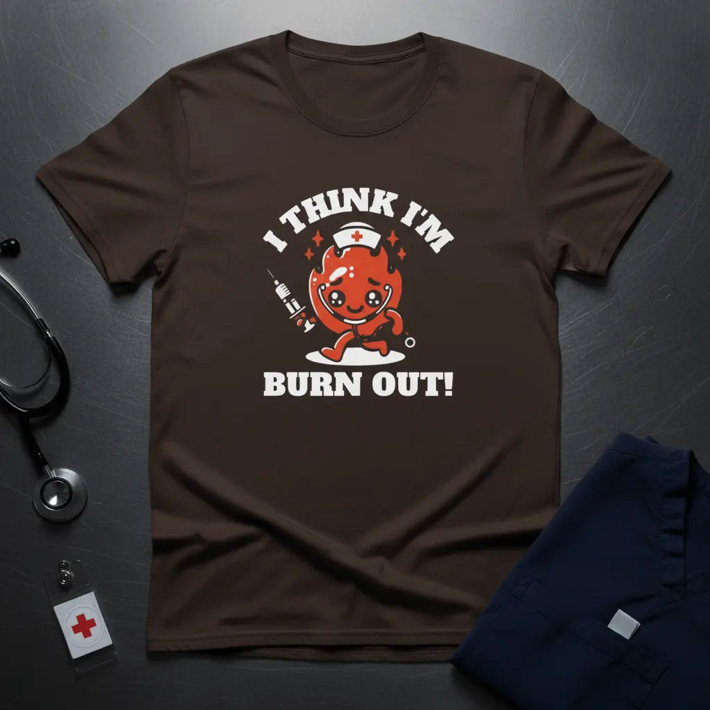 T-Shirt — "I Think I'm Burn Out!" Cute Nurse Heart Cartoon Tee - YOUSTOMIZE