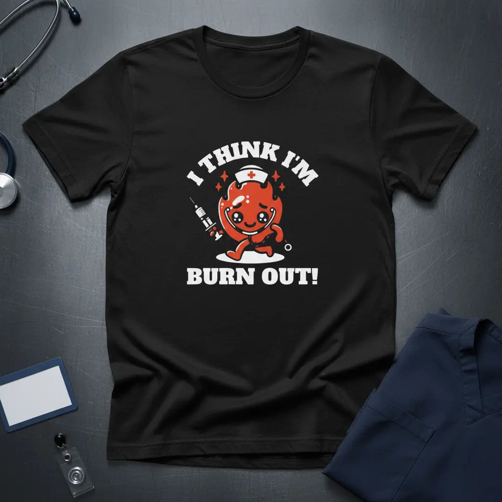 T-Shirt — "I Think I'm Burn Out!" Cute Nurse Heart Cartoon Tee - YOUSTOMIZE