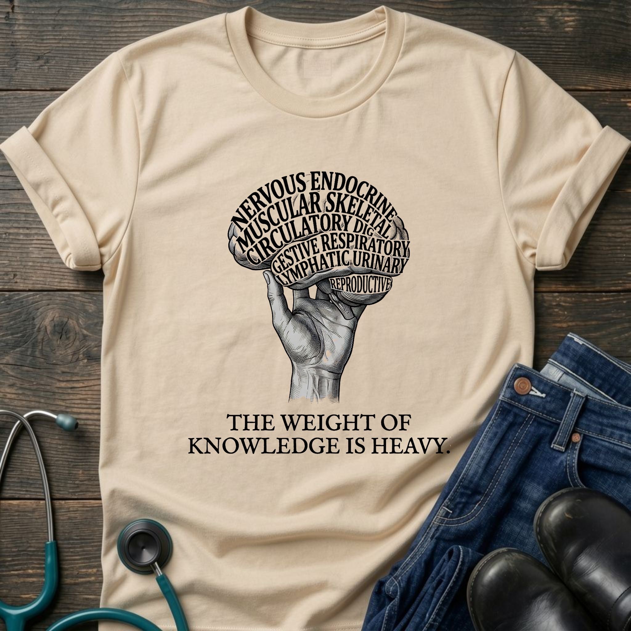 The Weight of Knowledge Is Heavy Brain Nurse Student Tee - White / XS | YOUSTOMIZE