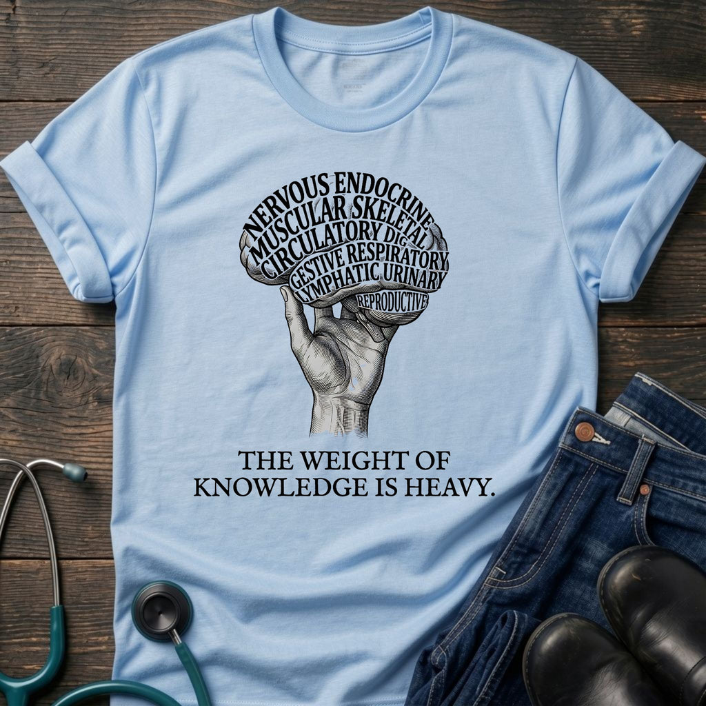 The Weight of Knowledge Is Heavy Brain Nurse Student Tee - White / XS | YOUSTOMIZE