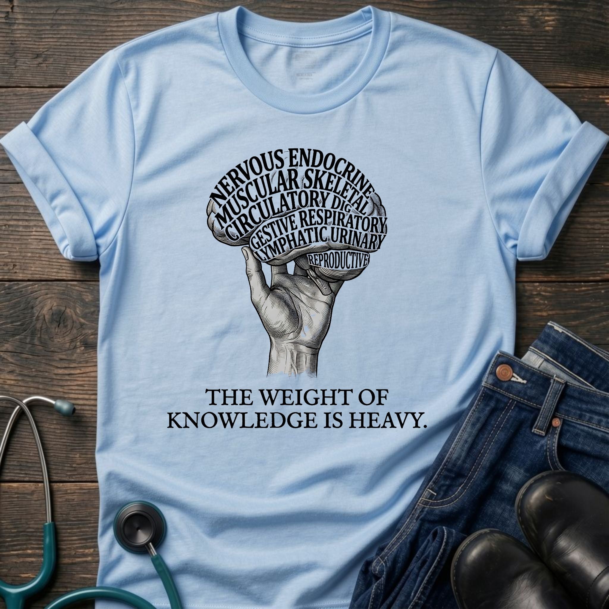 The Weight of Knowledge Is Heavy Brain Nurse Student Tee - White / XS | YOUSTOMIZE