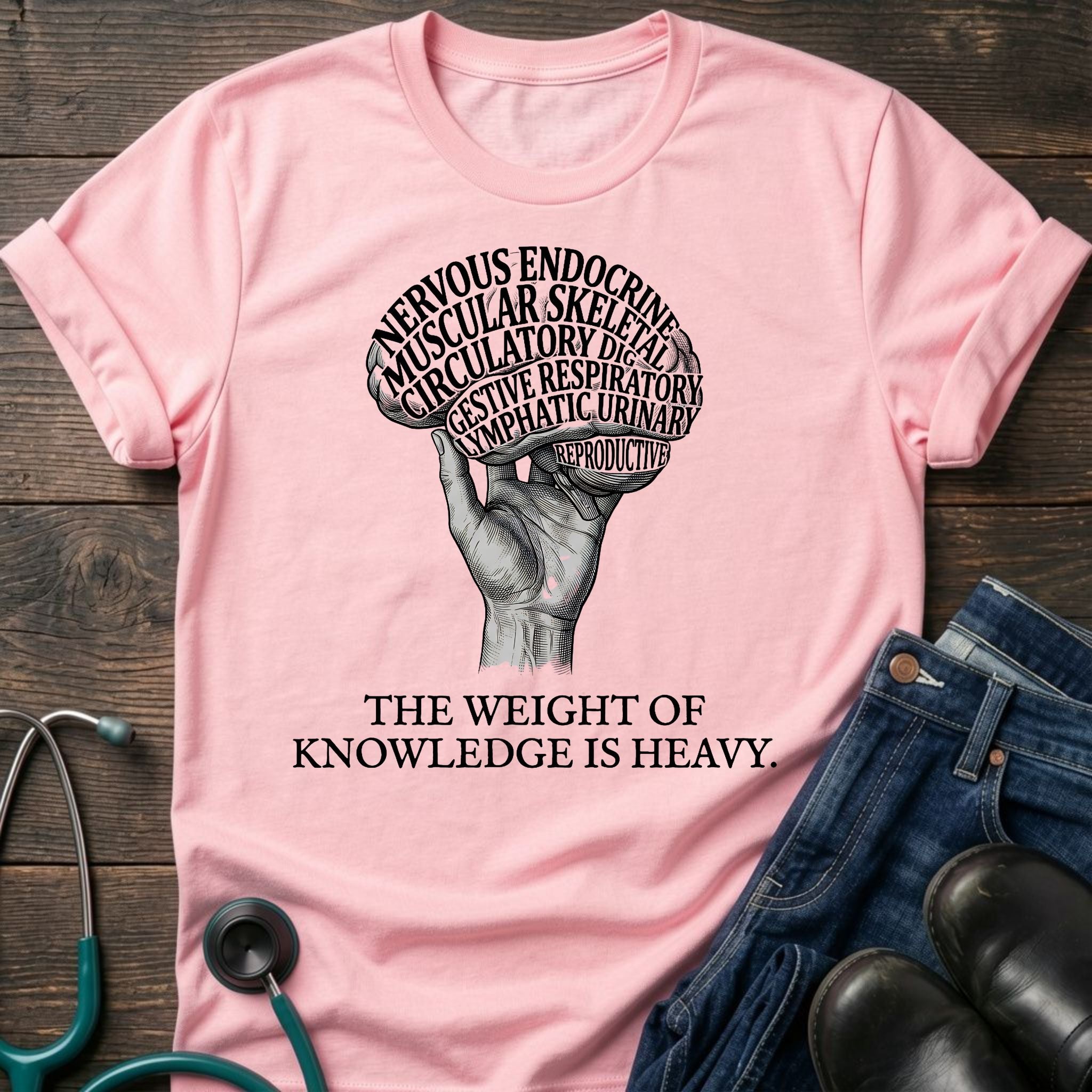 The Weight of Knowledge Is Heavy Brain Nurse Student Tee - White / XS | YOUSTOMIZE