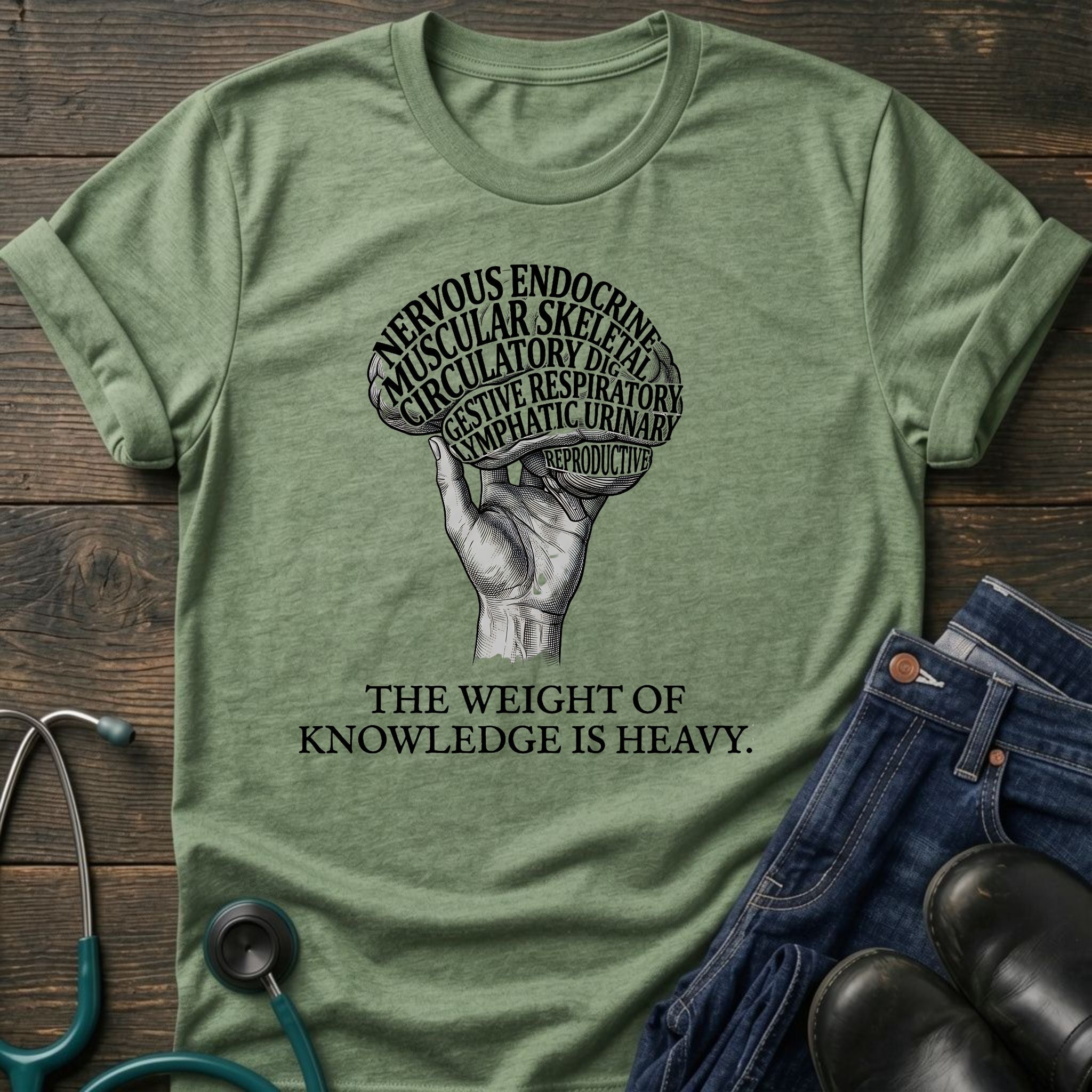 The Weight of Knowledge Is Heavy Brain Nurse Student Tee - White / XS | YOUSTOMIZE